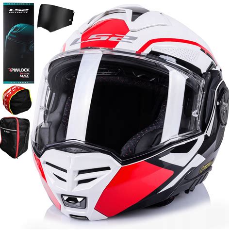 LS2 KASK MOTOCYKLOWY SZCZĘKOWY FF901 ADVANT X METRYK WHITE RED 2 SZYBY