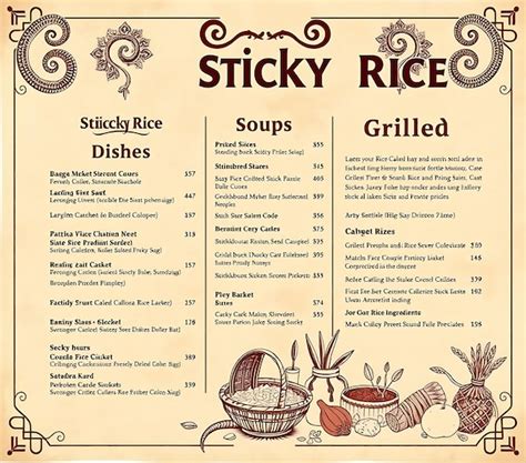 Laotian Sticky Rice Menu Featuring Intricate Naga Serpent Pattern Menu