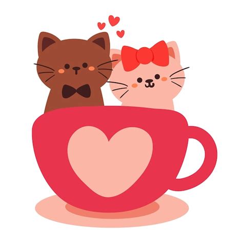 Premium Vector | Cute drawing cat couple inside pink