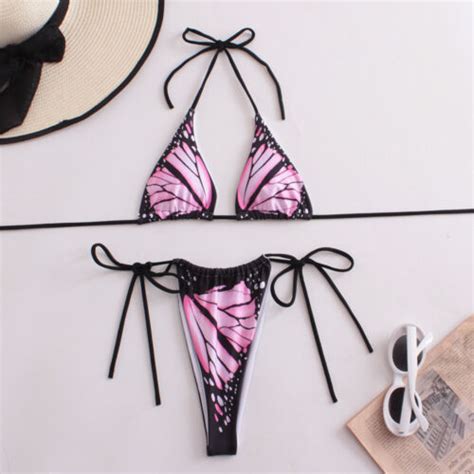 Women 2 Pcs Micro Bikini Set Lace Up Swimwear Beachwear Push Up Bra Bathing Suit EBay