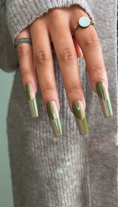 Olive Green Nude Press on Nails French Tip Reverse Ombré Hand Painted Design Etsy