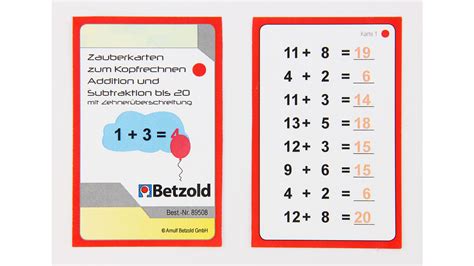 Zauberkarten Zum Kopfrechnen Addition Und Subtraktion Bis Mit