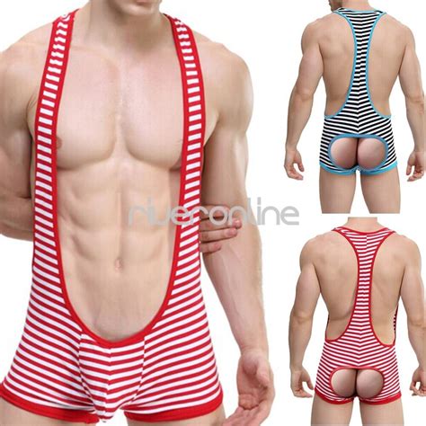 Sexy M Nner Herren Body Borat Streifen Mankini Badeanzug Boxer Shorts