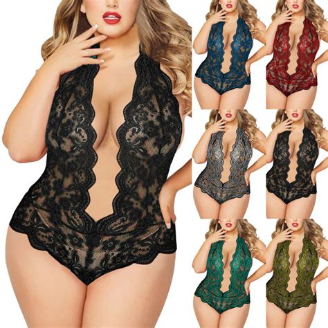 Plus Size Lingerie Set For Women Sexy Halter Choker Strappy Bra And Panty 2 Piece Lace Underwear