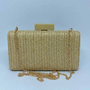 Clutch nude palha traçada formato retangular Milene Jóias