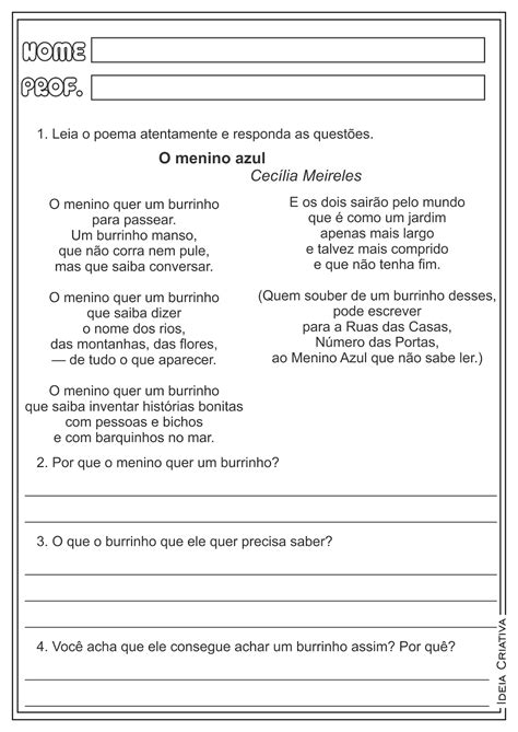 Poema Com Interpretação 4 Ano - Lipitipi- Atividades e Projetos Fundamental I: Atividades Interpretação ...