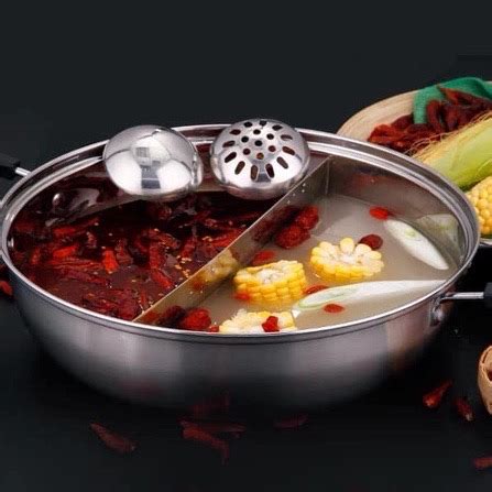 In Stainless Steel Chafing Dish Set Separate Hot Pot Two Flavour Steamboat With Glass Lid