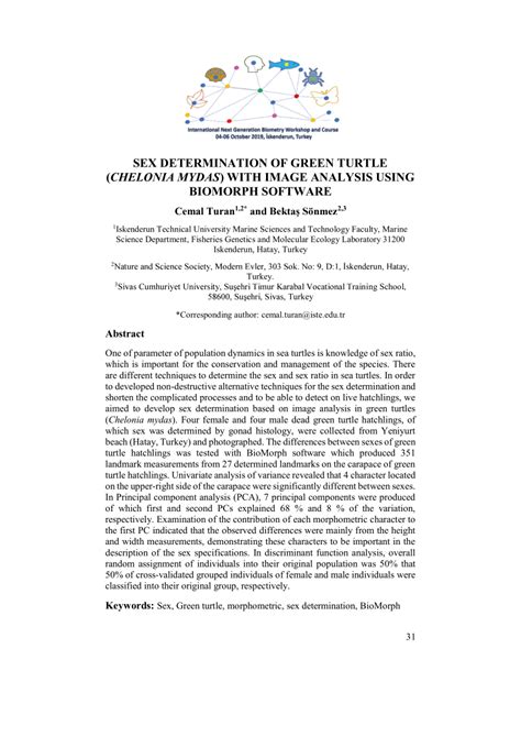 PDF SEX DETERMINATION OF GREEN TURTLE CHELONIA MYDAS WITH IMAGE ANALYSIS USING BIOMORPH SOFTWARE
