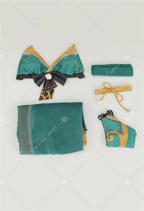 Genshin Impact Ms Hina Bikini Set Two Piece Bathing Suit With Cover Up And Choker Swimwear