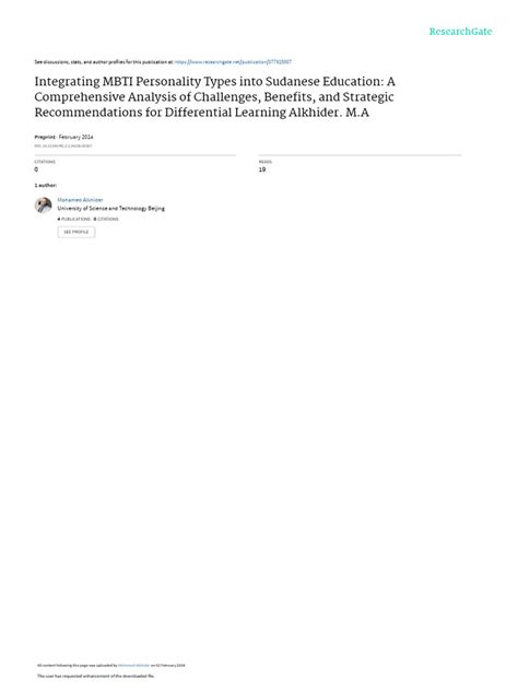 Integrating MBTI Personality Types Into Sudanese Education - A