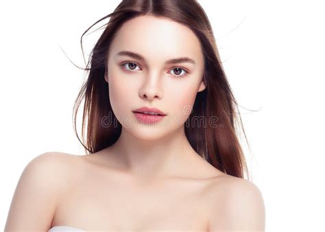 Beautiful Brunette Woman Portrait With Healthy Hair Clear Fresh Stock Photo Image Of Healthy