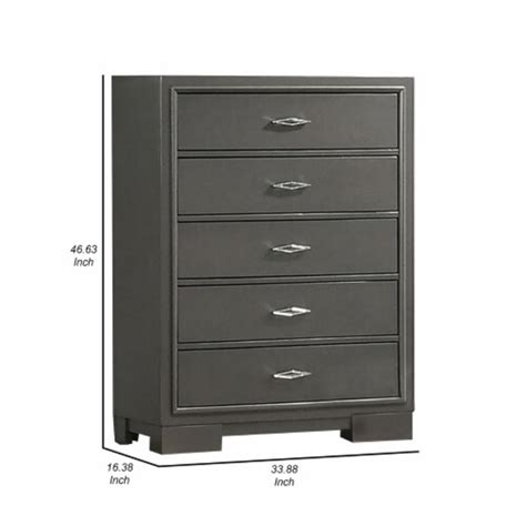 Aliso 47 Inch Tall Dresser Chest 5 Drawers Solid Wood Dark Gray Finish Saltoro Sherpi 16