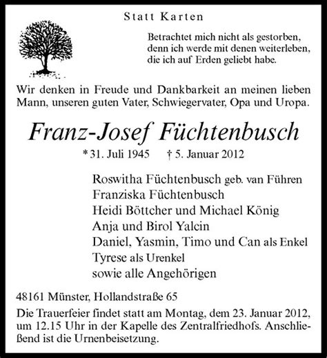 Traueranzeigen von Franz Josef Füchtenbusch trauer ms