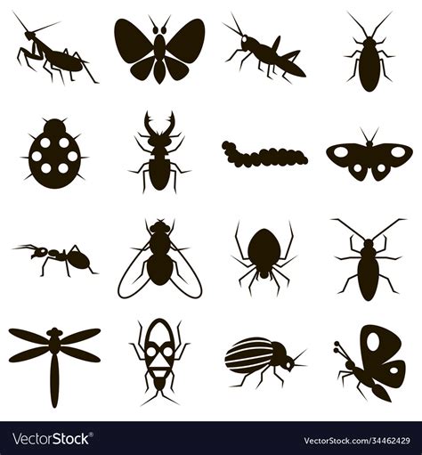 Insects Icons Set Black Royalty Free Vector Image