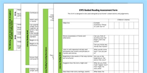 Eyfs Guided Reading Assessment Form Teacher Made