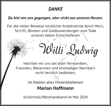 Traueranzeigen von Willi Ludwig Märkische Onlinezeitung Trauerportal