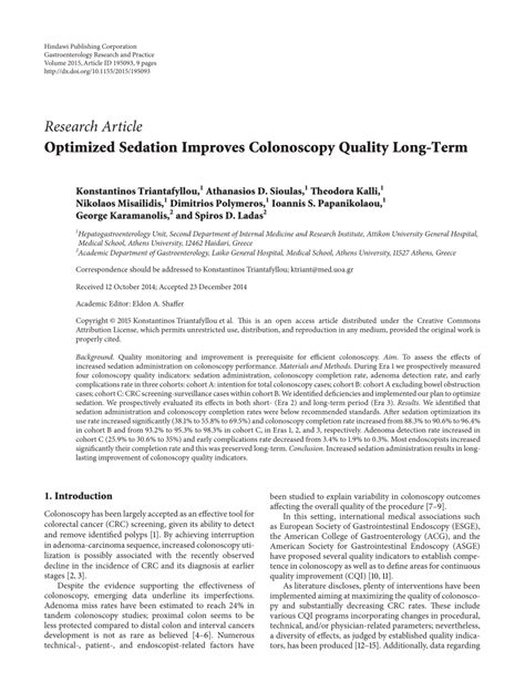 (PDF) Optimized Sedation Improves Colonoscopy Quality Long-Term