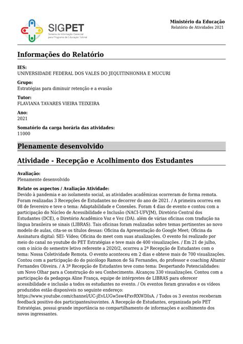 PDF Relatório Anual PET Estratégias para Diminuir a Retenção e Evasão