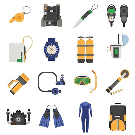 Premium Vector Scuba Diving Equipment Icon Set Underwater Activity