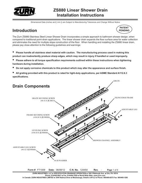 Zs Linear Shower Drain Installation Instructions Drain Zurn