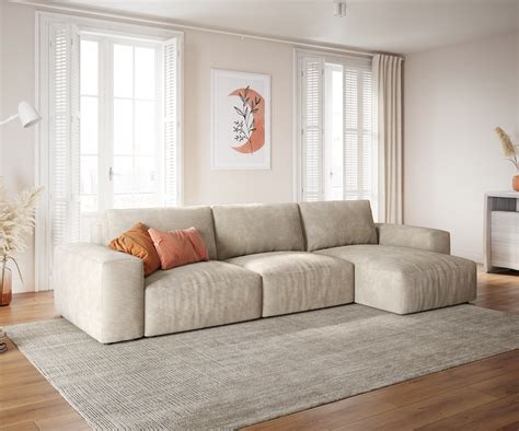 Ecksofa Lanzo L 360x160 cm Cord Beige Recamiere variabel | DELIFE