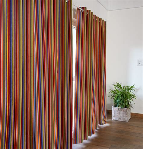 Buy Sunny Stripe Cotton Curtain Multi Color Thoppia