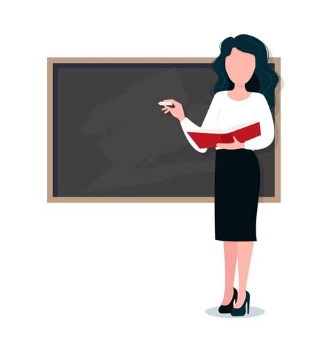 Female Teacher In Classroom Smiling Woman Teacher Standing By Blackboard Or Chalkboard In The