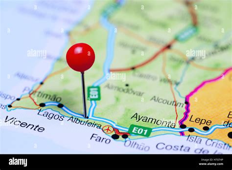albufeira pinned   map  portugal stock photo alamy