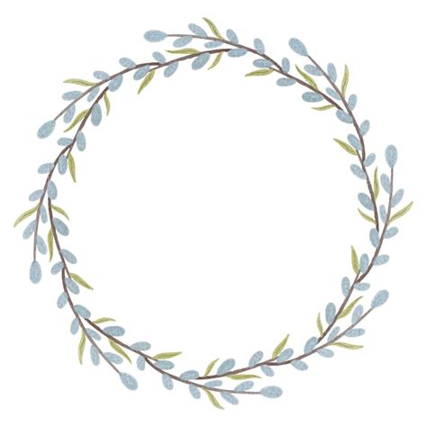 Premium Vector Delicate Wreath Of Pussy Willow Twigs On A White Background