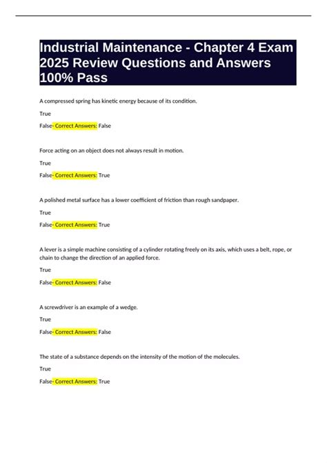 Industrial Maintenance - Chapter 4 Exam 2025 Review Questions and