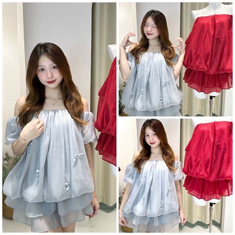 Set Bí Ngô Trễ Vai Tơ Đính Nơ Kèm Quần Short Lớp Set Áo Trễ Vai Voan Tơ Hot Trend Shopee