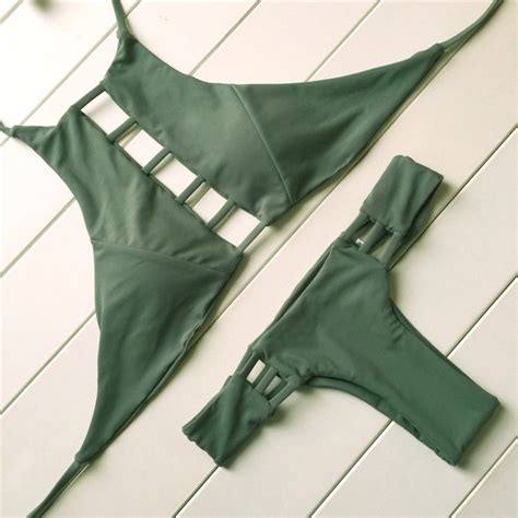 2016 Cut Out Swimsuit Retro Halter Bikini Set Bikini Swimsuits Swimwear Push Up Swimsuit