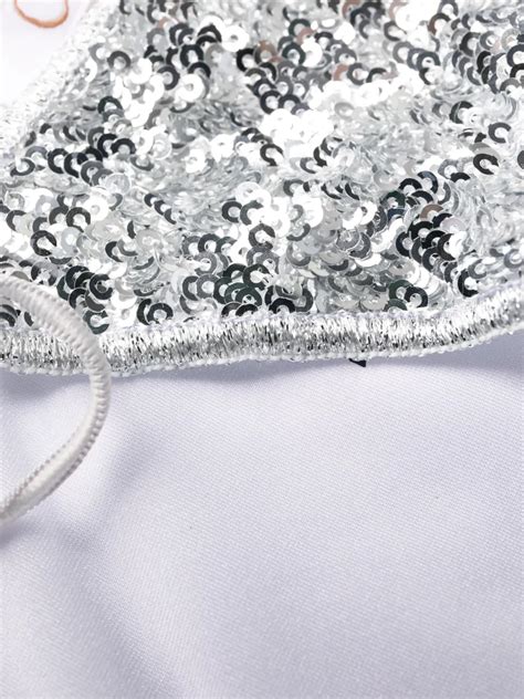 Oseree Sequin Embellished Triangle Bikini Set In Silver ModeSens