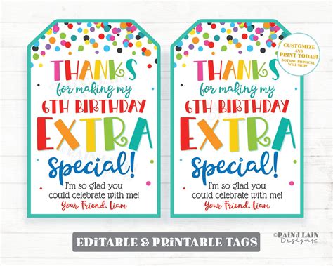 Thanks For Making My Birthday Extra Special Tag Birthday Party Favor