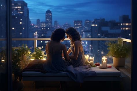 Premium Photo Intimate Moment Between A Lesbian Couple Sharing Generative Ai