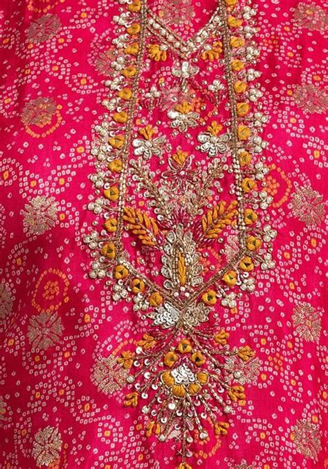 Buy Women Pink Bandhani Print Sequin Embellished Kurta Set With Pants