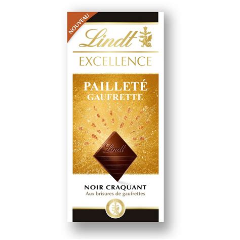 Lindt Excellence Tablette De Chocolat Noir Paillet Et Gaufrette