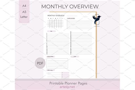 Monthly overview planner page