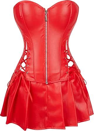 Amazon Zzalalana Womens Faux Leather Corset Lingerie With Skirt Sexy Naughty Punk Lingerie