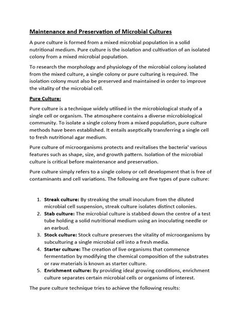 Maintenance and Preservation of Microbial Cultures | PDF | Growth ...