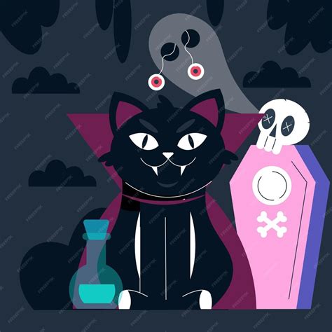 Free Vector Flat Halloween Cat Illustration