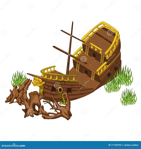 Remains Of A Pirate Ship Closeup With Skeleton Cartoon Vector