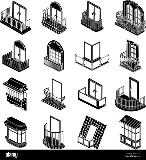 Balcony Window Forms Icons Set Simple Style Stock Vector Image And Art