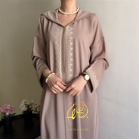 Classy Moroccan Nude Jellaba Cross Stitch Embroidery Jallaba Arabic Dress Hooded Caftan Eid