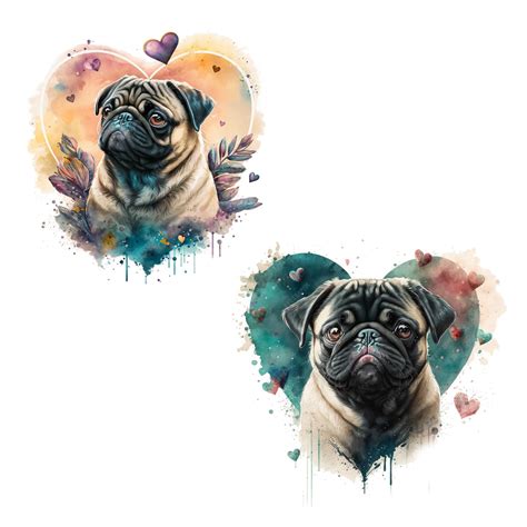 Premium Ai Image Two Pugs Are Shown With A Heart Shaped Design