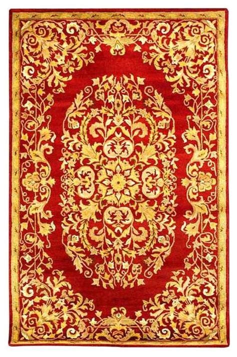 Hand Tufted Red And Gold Wool Rug 5x8 Traditional Area Rugs By