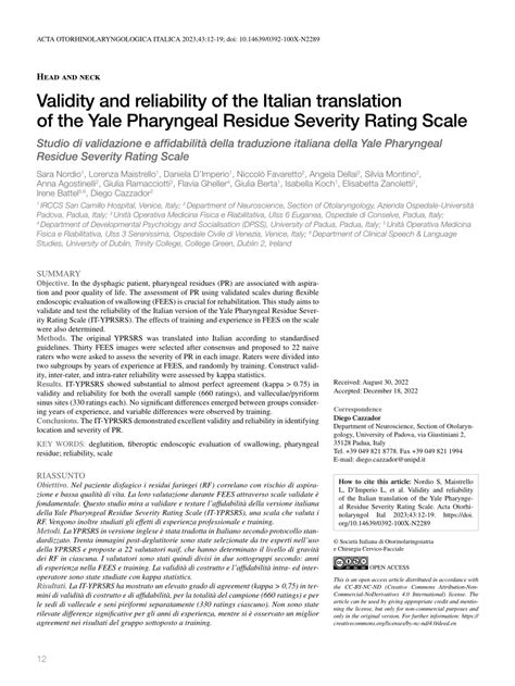 Pdf Validity And Reliability Of The Italian Translation Of The Yale