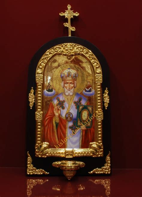 Икона Николая Чудотворца c лампадой h600