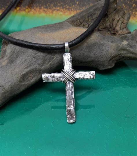 Mens Tree Bark Cross Sterling Silver Cross Mens Cross Etsy