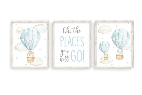 Hot Air Balloon Nursery Print Oh The Places You Will Go Nursery Wall Art Baby Boy Nursery